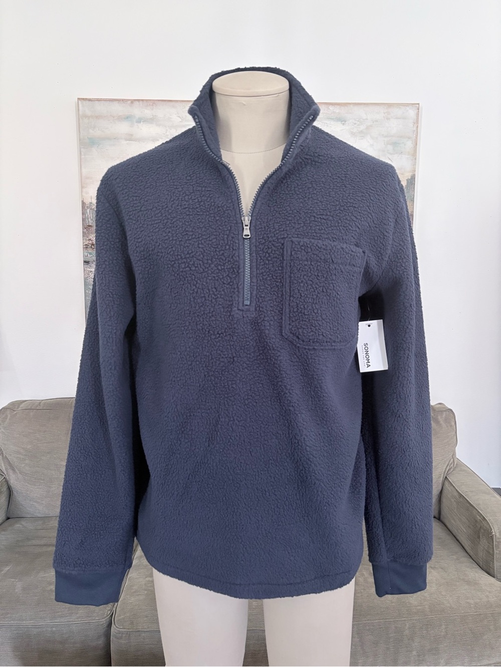 Sonoma Men's Sherpa Half-Zip Pullover - Navy Blue
